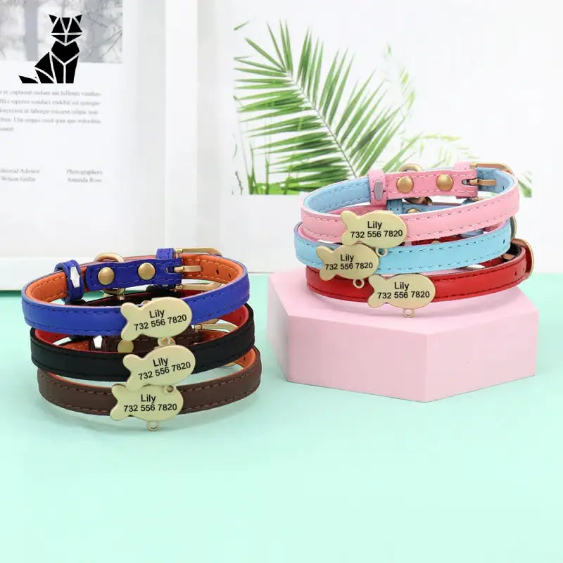 Bracelets en cuir avec charms pour chat - personnalisation complète et identification